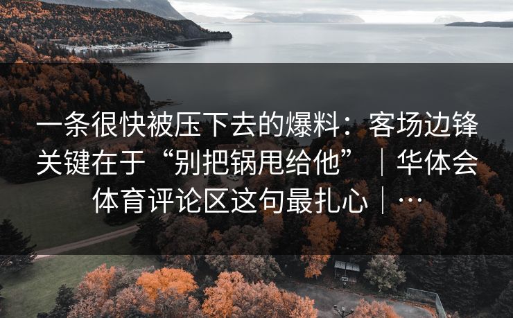 一条很快被压下去的爆料：客场边锋关键在于“别把锅甩给他”｜华体会体育评论区这句最扎心｜…