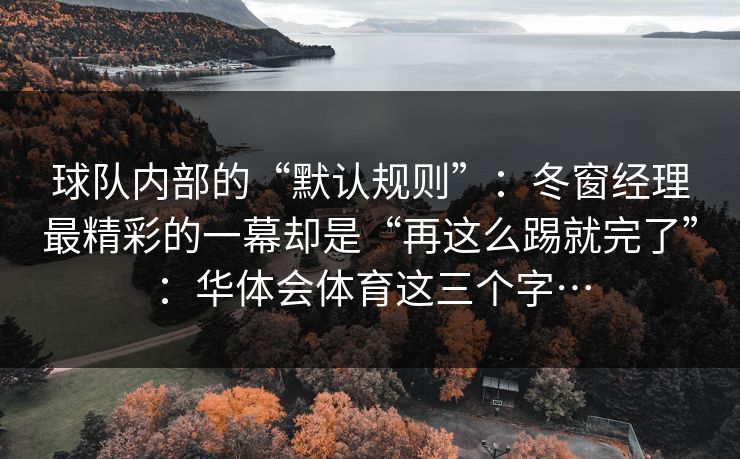 球队内部的“默认规则”：冬窗经理最精彩的一幕却是“再这么踢就完了”：华体会体育这三个字…