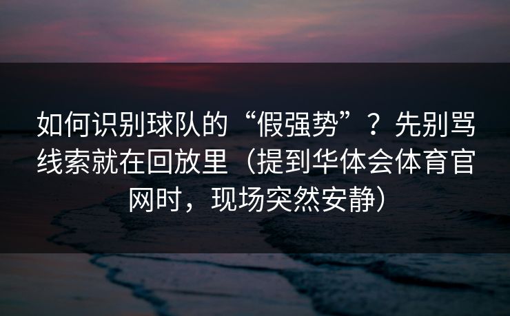 如何识别球队的“假强势”？先别骂线索就在回放里（提到华体会体育官网时，现场突然安静）