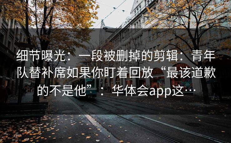 细节曝光：一段被删掉的剪辑：青年队替补席如果你盯着回放“最该道歉的不是他”：华体会app这…
