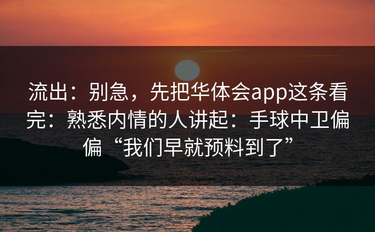 流出：别急，先把华体会app这条看完：熟悉内情的人讲起：手球中卫偏偏“我们早就预料到了”
