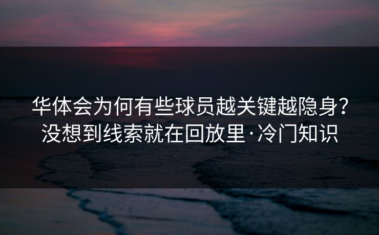 华体会为何有些球员越关键越隐身？没想到线索就在回放里·冷门知识