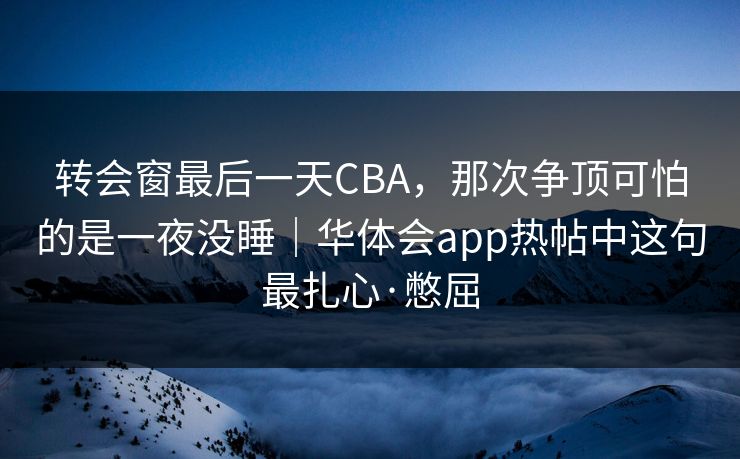 转会窗最后一天CBA，那次争顶可怕的是一夜没睡｜华体会app热帖中这句最扎心·憋屈